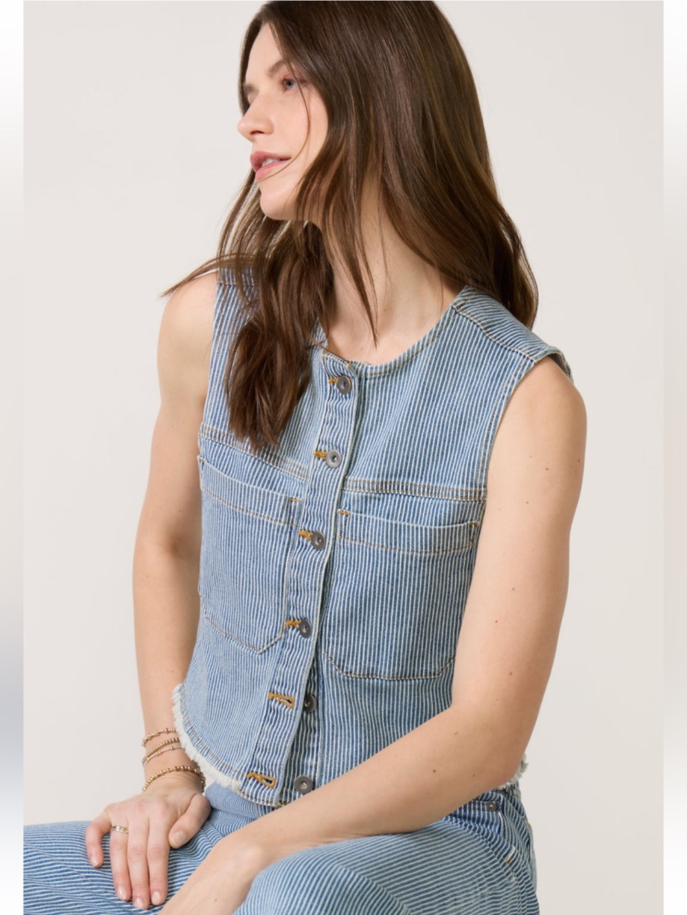 Evereve Railroad strip denim vest